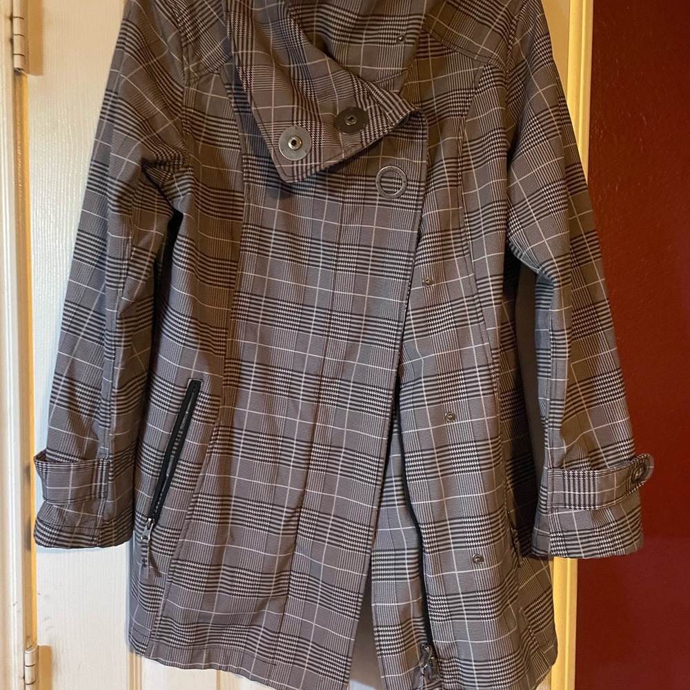 Free Country Black and Gray Plaid Trench Coat